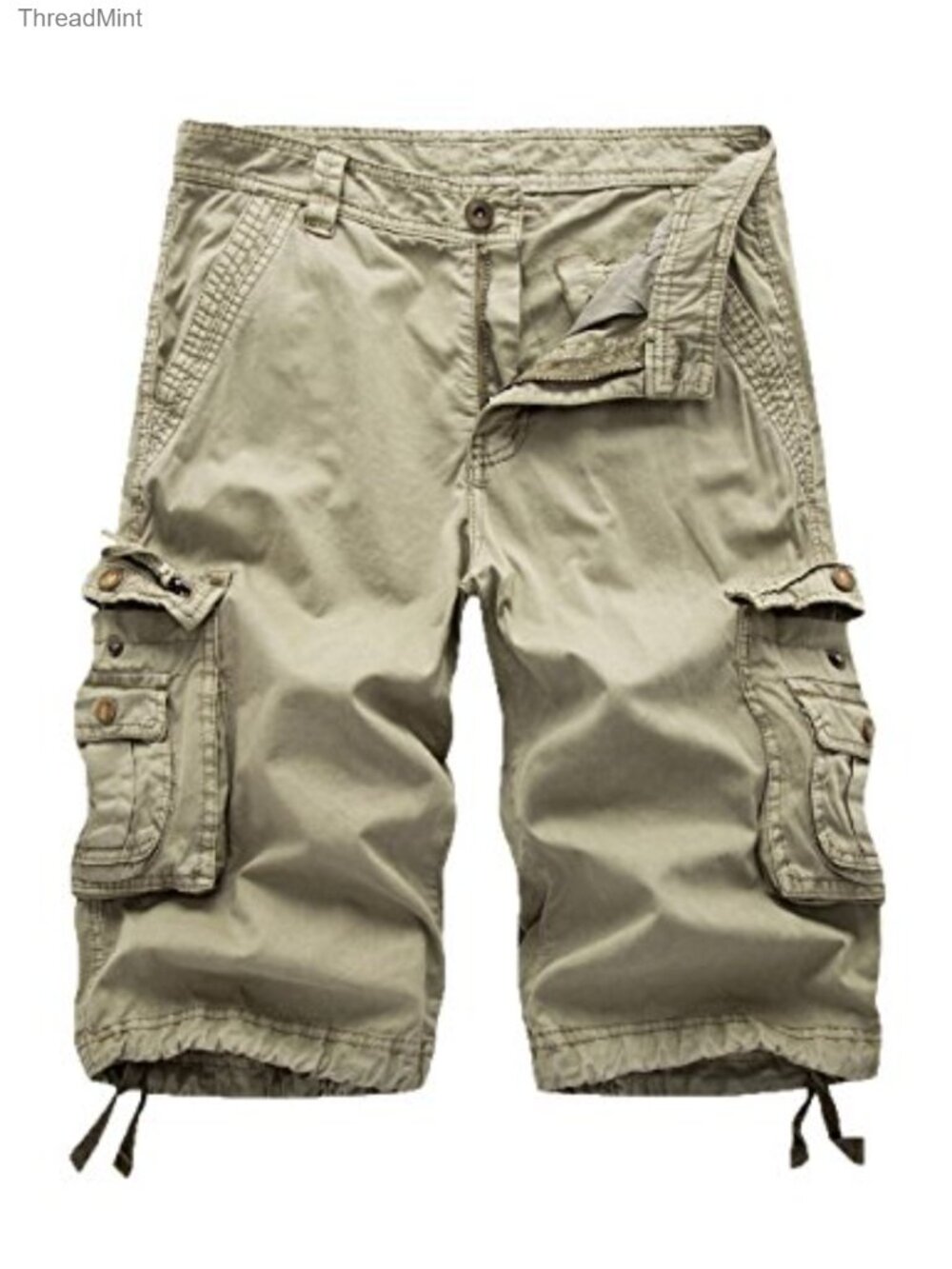 Women's Cotton Cargo Bermuda Shorts - Zipper Pockets Drawstring